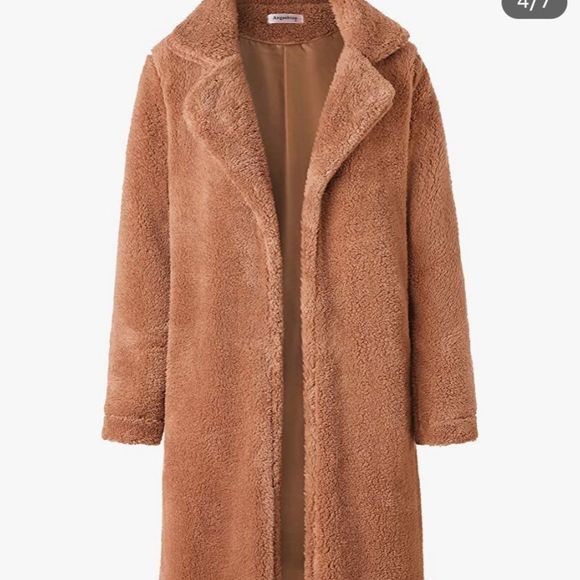 Angashion Fuzzy Fleece Lapel Open Front Long Cardigan Coat - Picture 4 of 16